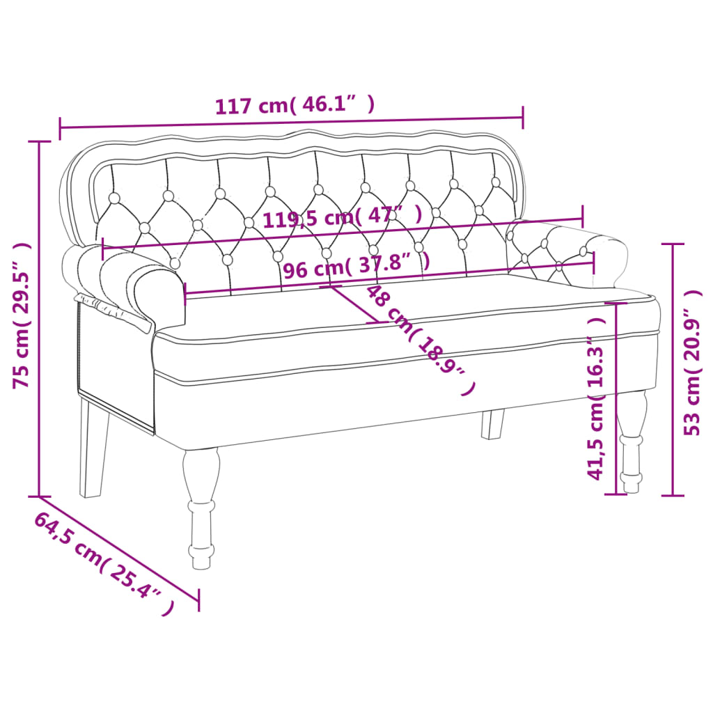 Banchetă cu spătar maro 119,5x64,5x75 cm piele întoarsă eco.