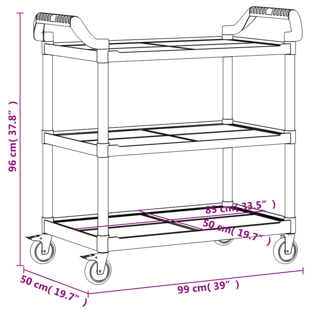 Cărucior cu 3 niveluri, negru, 99x50x96 cm, aluminiu