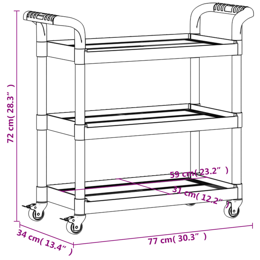 Cărucior cu 3 niveluri, negru, 77x34x72 cm, aluminiu - Lando