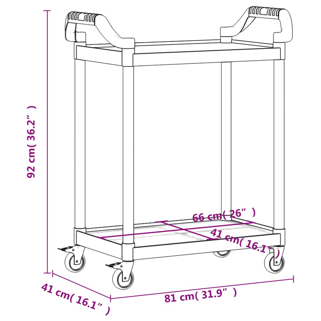 Cărucior cu 2 niveluri, gri, 81x41x92 cm, aluminiu