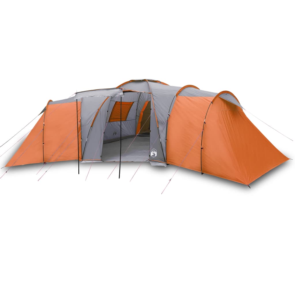 Cort camping 12 pers. gri/portocaliu 840x720x200 cm tafta 185T