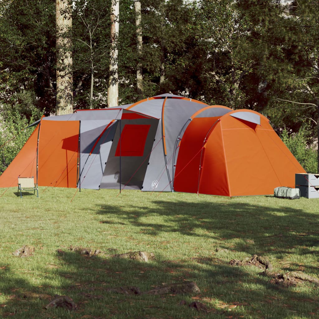 Cort camping 12 pers. gri/portocaliu 840x720x200 cm tafta 185T