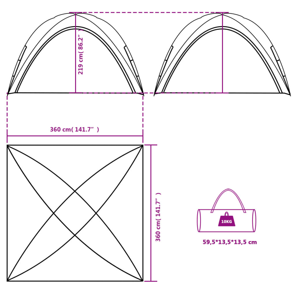 Cort de petrecere, alb, 360x360x219 cm, tafta 190T