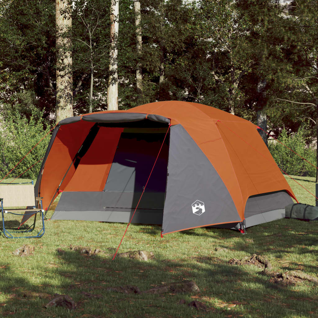 Cort camping 4 persoane gri/portocaliu 350x280x155cm tafta 190T - Lando