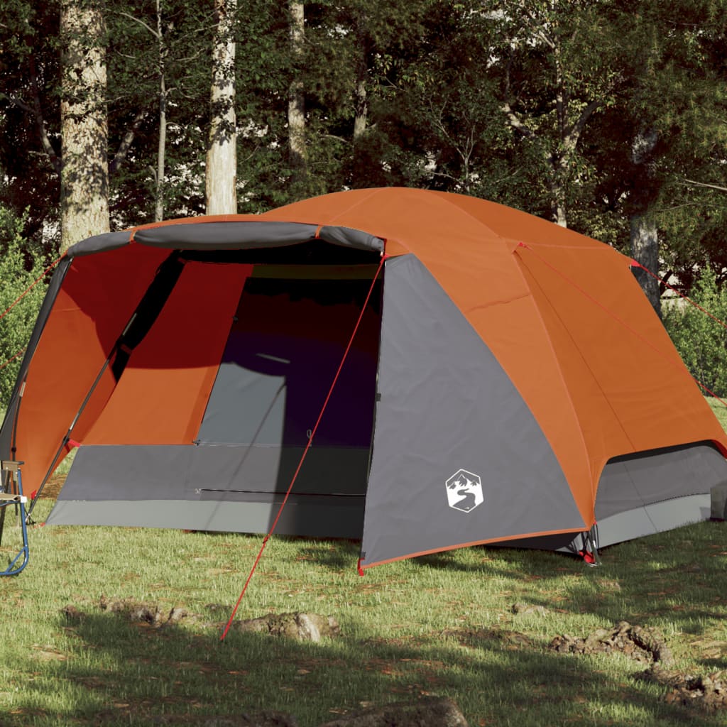 Cort camping 6 persoane gri/portocaliu 412x370x190cm tafta 190T - Lando