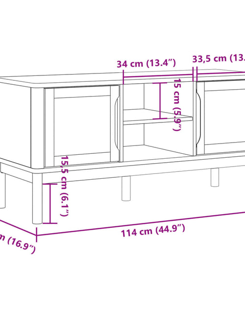 Încărcați imaginea în vizualizatorul Galerie, Dulap TV &quot;FLORO&quot;, maro ceruit, 114x43x55 cm, lemn masiv de pin
