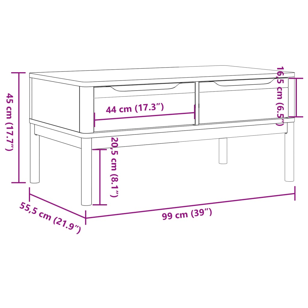 Măsuță cafea "FLORO", gri, 99x55,5x45 cm lemn masiv pin