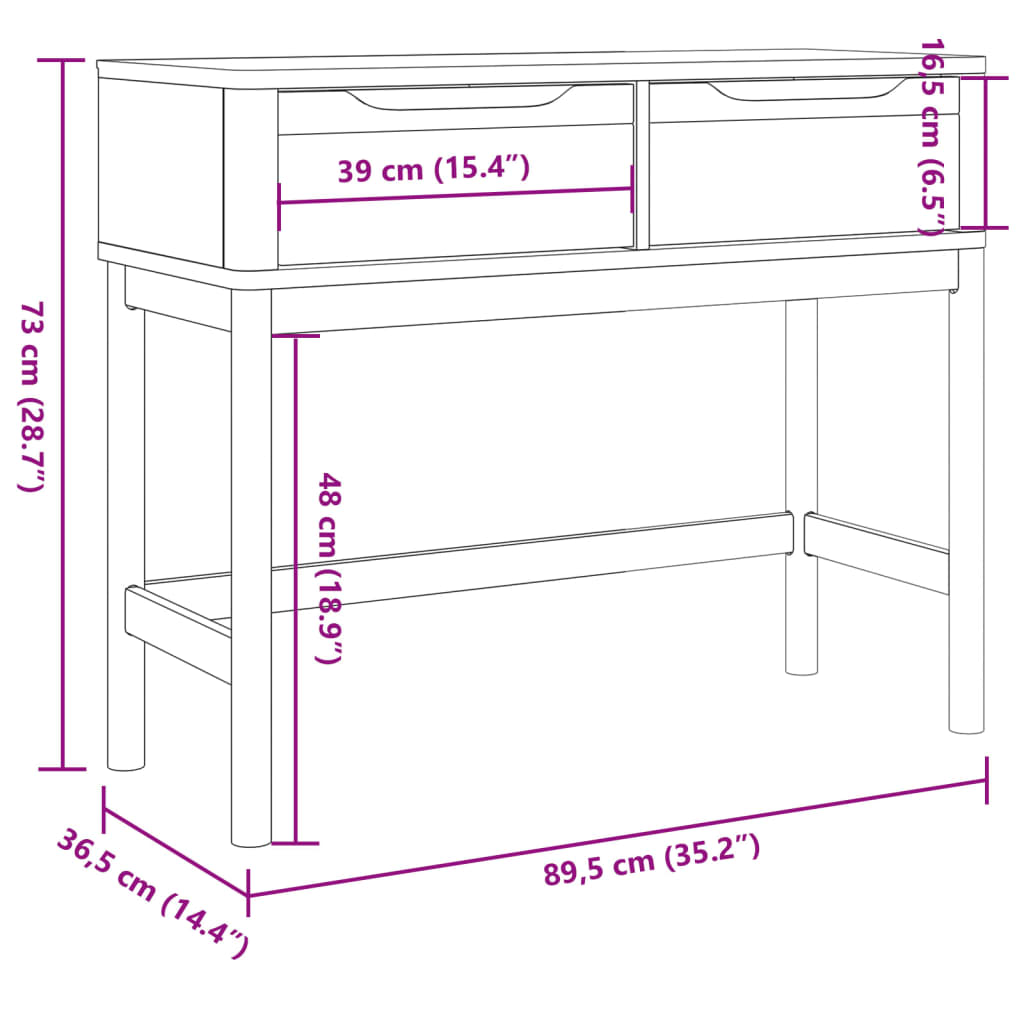 Măsuță consolă FLORO maro ceară 89,5x36,5x73 cm lemn masiv pin