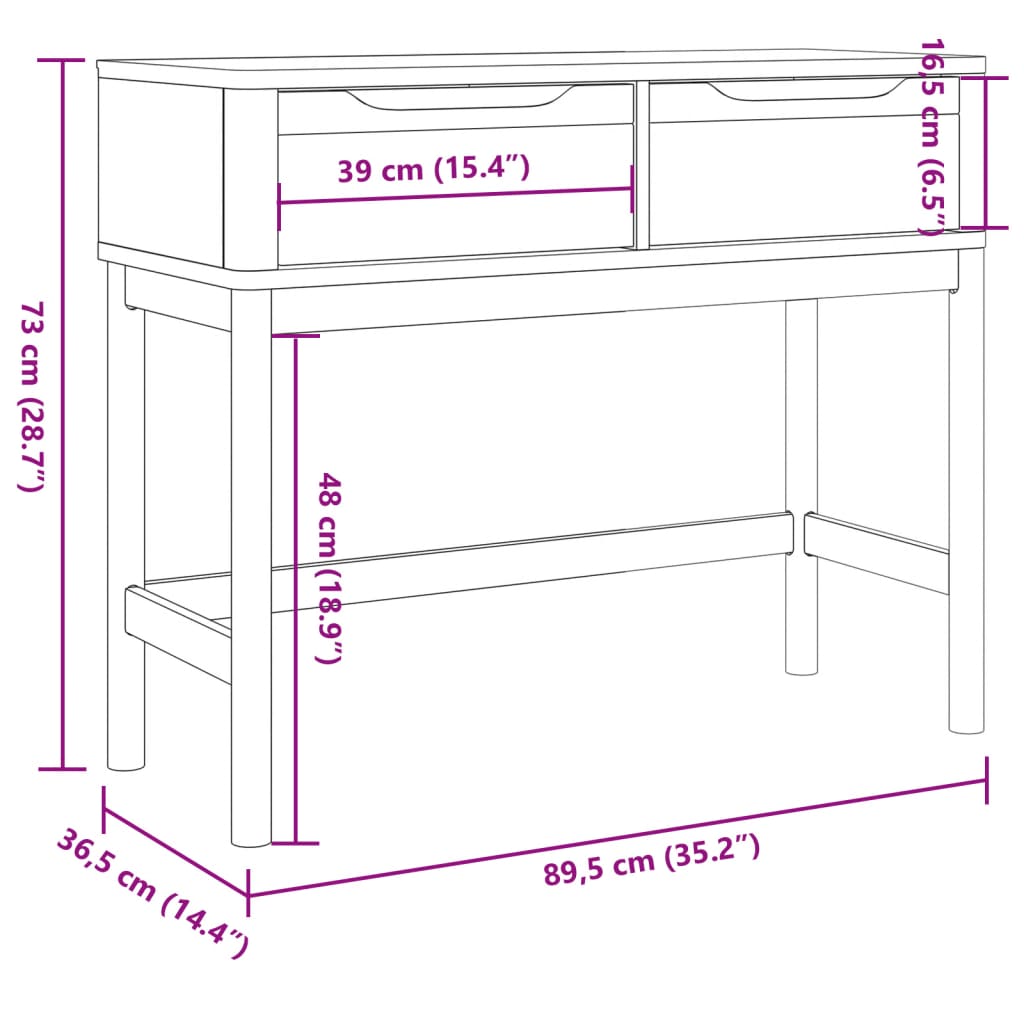 Măsuță consolă FLORO, gri, 89,5x36,5x73 cm, lemn masiv de pin