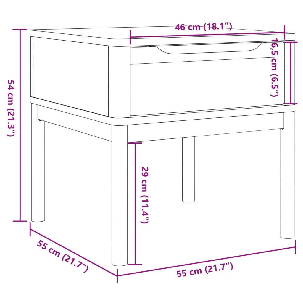 Măsuță de veioză FLORO maro ceară 55x55x54 cm lemn masiv pin