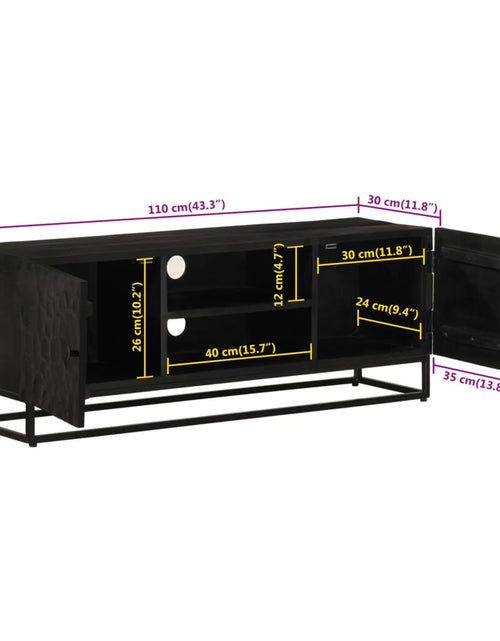 Încărcați imaginea în vizualizatorul Galerie, Comodă TV, negru, 110x30x40cm, lemn masiv de mango brut și fier

