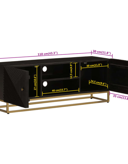 Загрузите изображение в средство просмотра галереи, Comodă TV, negru, 110x30x40cm, lemn masiv de mango brut și fier
