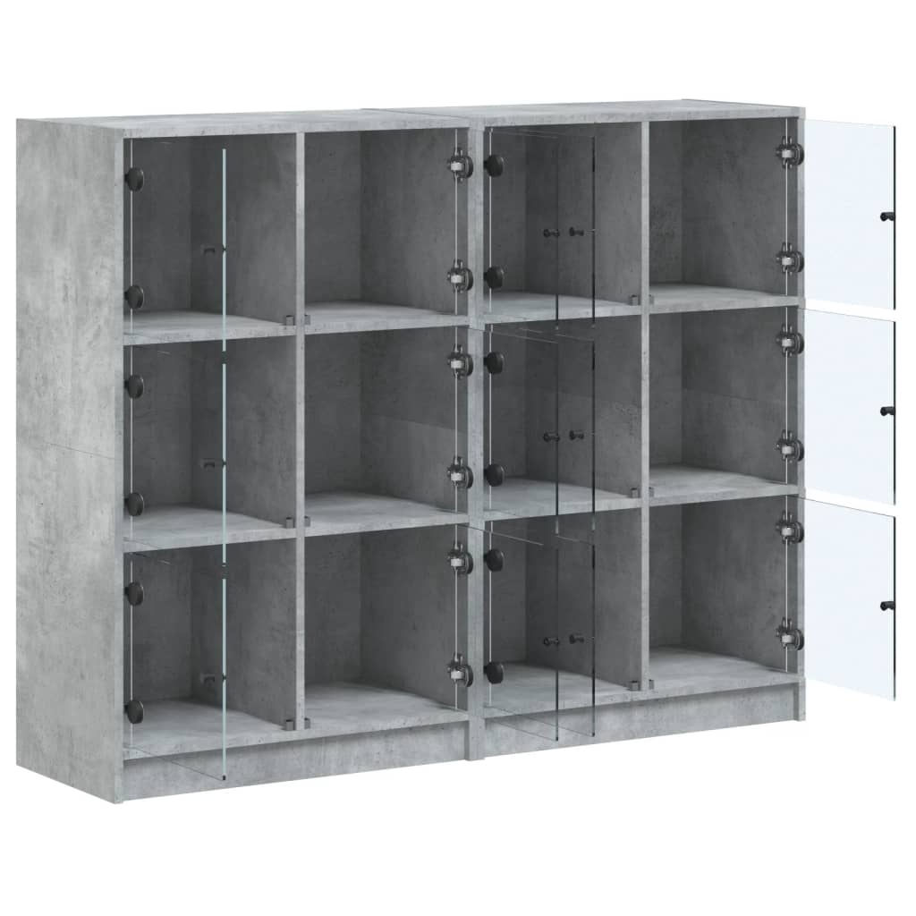 Bibliotecă cu uși, gri beton, 136x37x109 cm, lemn compozit - Lando