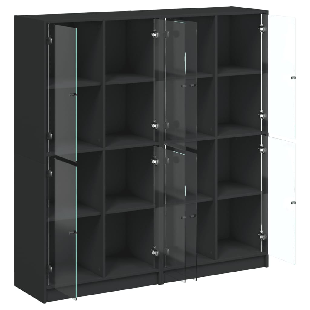 Bibliotecă cu uși, negru, 136x37x142 cm, lemn compozit - Lando