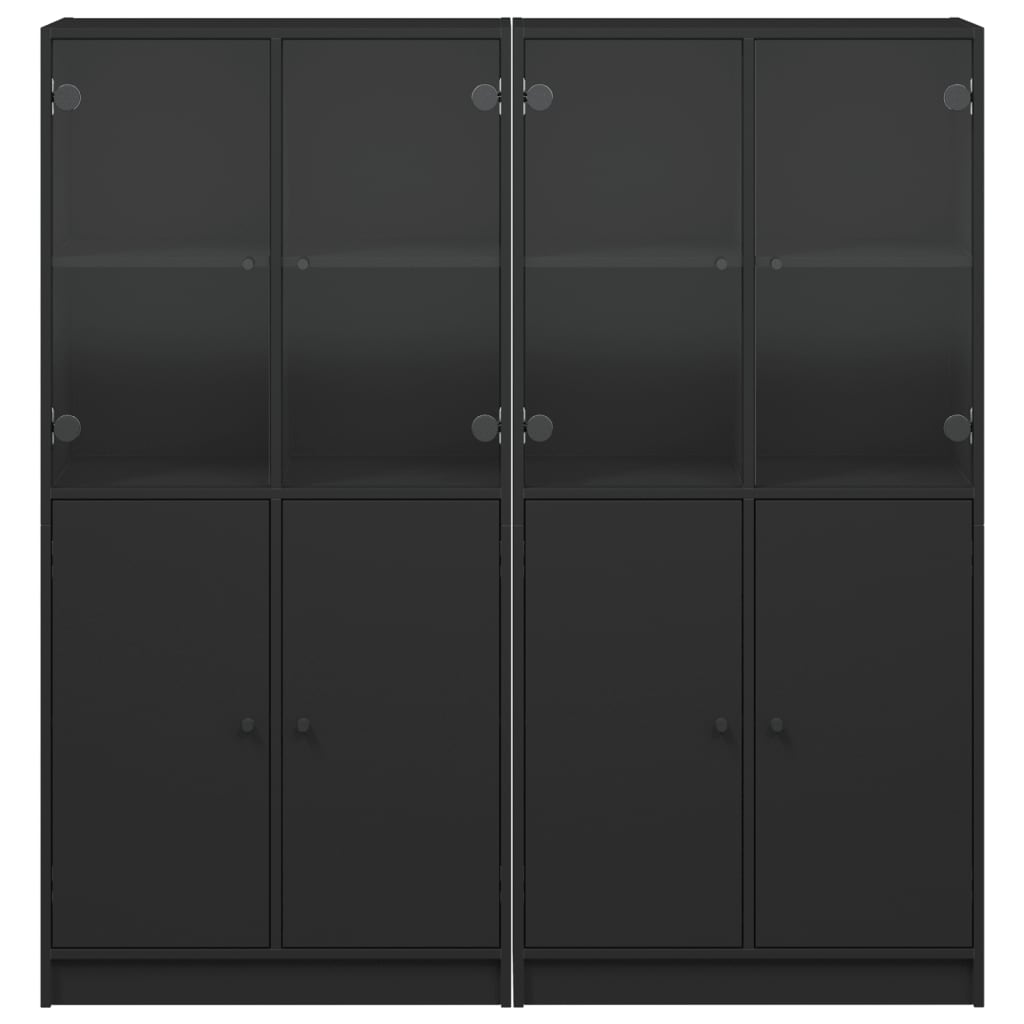 Bibliotecă cu uși, negru, 136x37x142 cm, lemn compozit - Lando