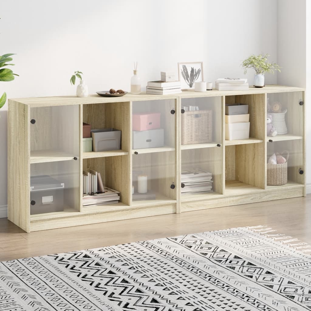 Bibliotecă cu uși stejar sonoma 204x37x75 cm lemn compozit - Lando