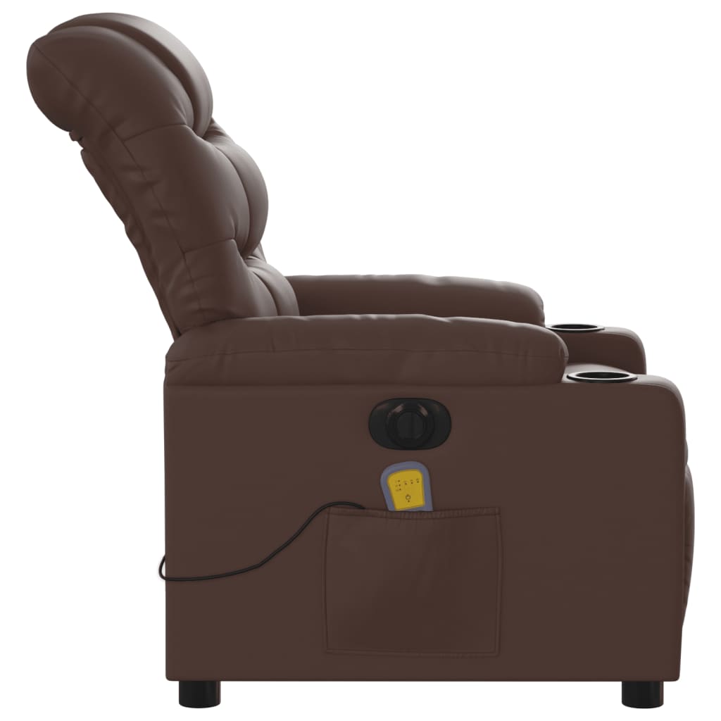 Fotoliu electric de masaj rabatabil, maro, piele ecologică