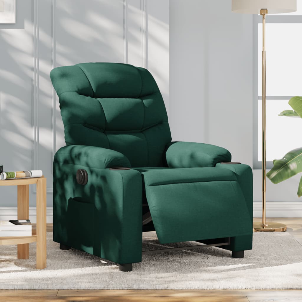 Fotoliu rabatabil electric, verde închis, material textil