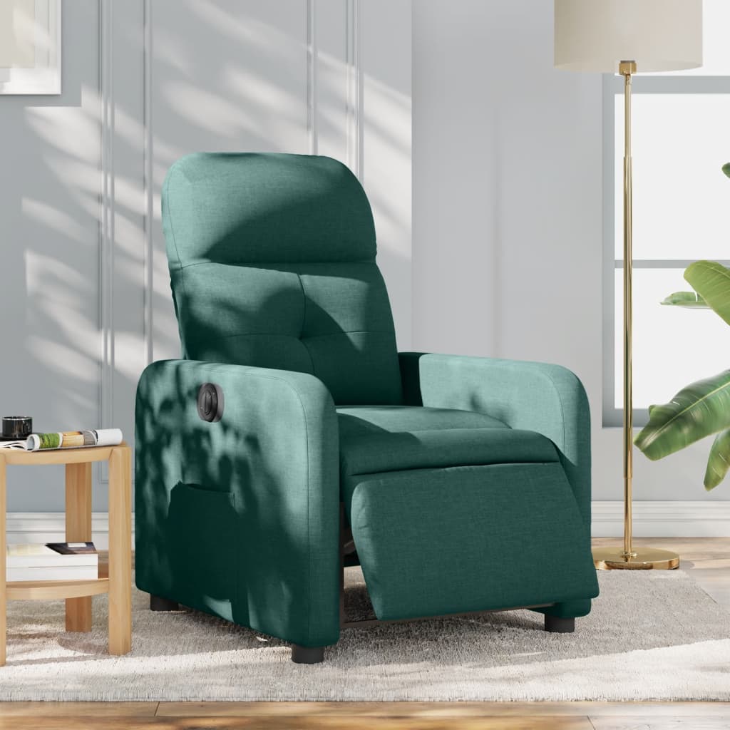 Fotoliu rabatabil electric, verde închis, material textil