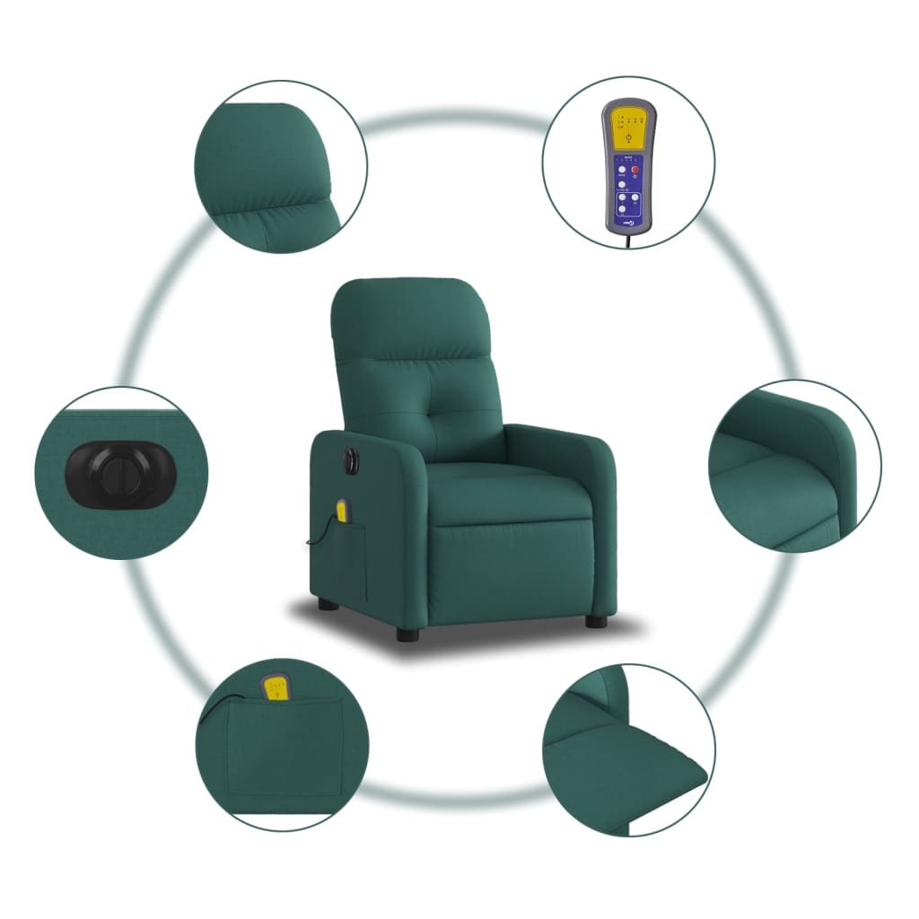 Fotoliu electric de masaj rabatabil, verde închis, textil
