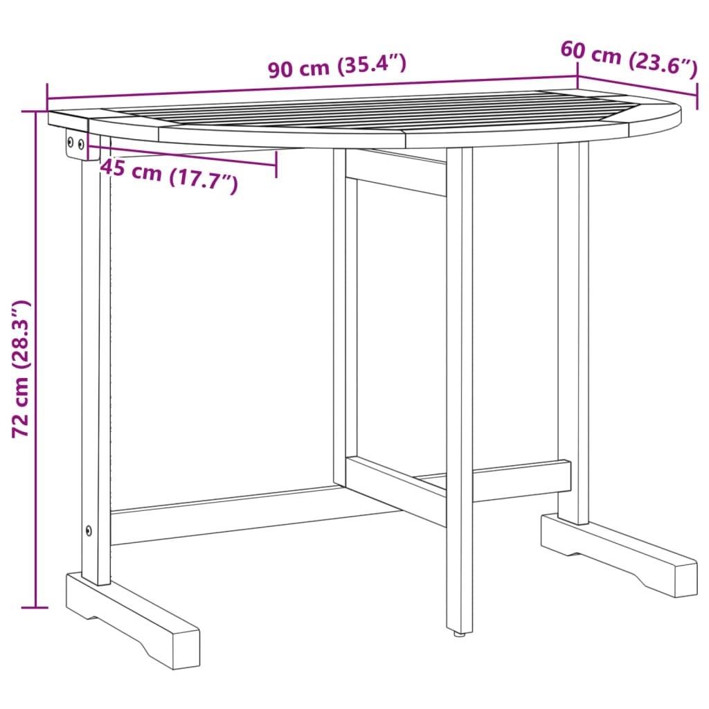 Masă de balcon pliabilă, 90x60x72 cm, lemn masiv de acacia