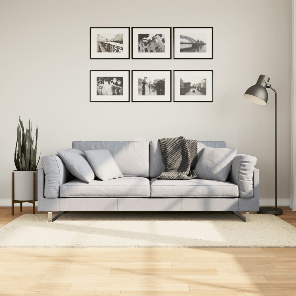 Covor pufos "PAMPLONA" cu fire înalte, crem modern, 120x120 cm