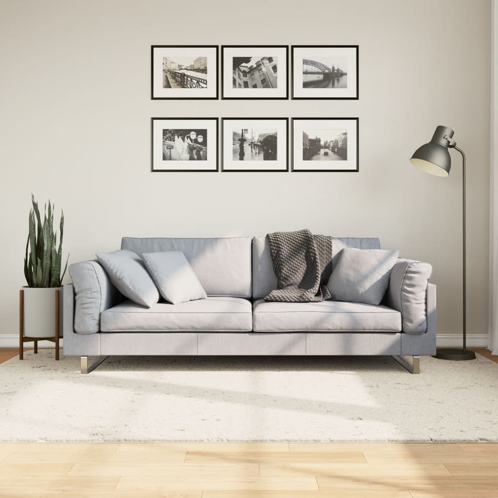 Covor pufos "PAMPLONA" cu fire înalte, crem modern, 160x230 cm