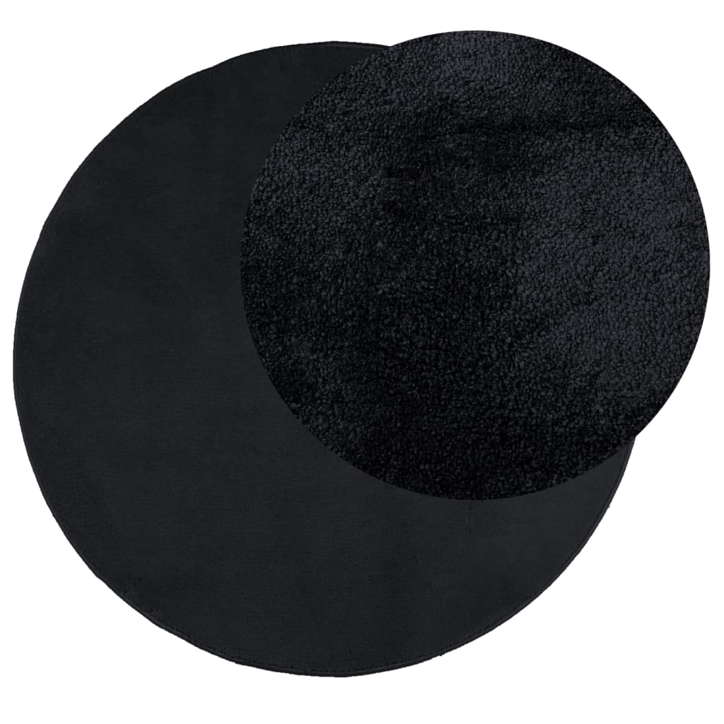Covor „OVIEDO”, fire scurte, negru, Ø 200 cm - Lando