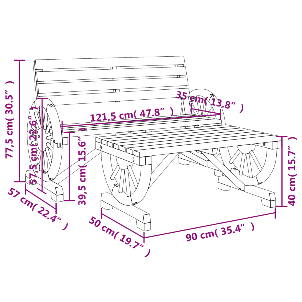 Set mobilier de grădină, 2 piese, lemn masiv de brad