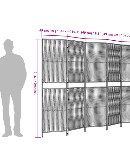 Încărcați imaginea în vizualizatorul Galerie, Separator de cameră cu 5 panouri, maro, poliratan
