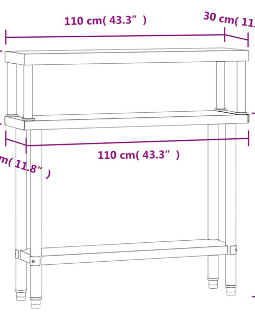 Încărcați imaginea în vizualizatorul Galerie, Masă bucătărie cu raft superior, 110x30x120 cm, oțel inoxidabil
