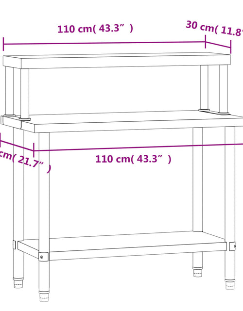 Încărcați imaginea în vizualizatorul Galerie, Masă bucătărie cu raft superior, 110x55x120 cm, oțel inoxidabil
