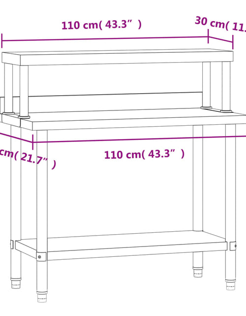 Încărcați imaginea în vizualizatorul Galerie, Masă bucătărie cu raft superior, 110x55x120 cm, oțel inoxidabil
