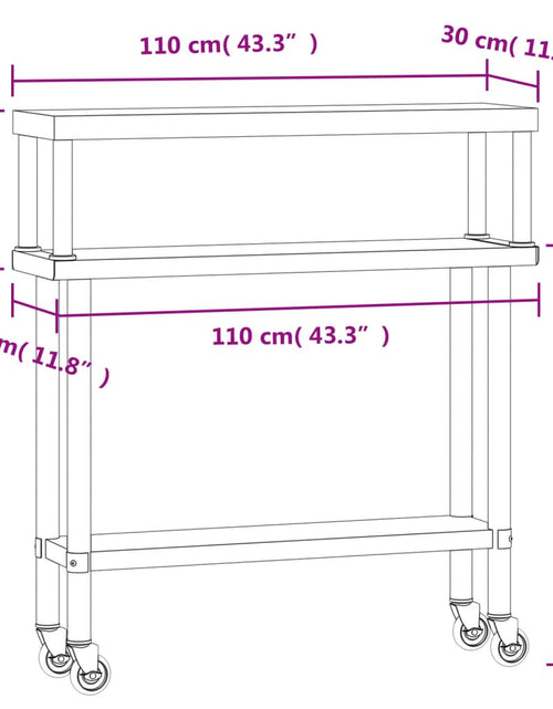 Загрузите изображение в средство просмотра галереи, Masă bucătărie cu raft superior, 110x30x120 cm, oțel inoxidabil
