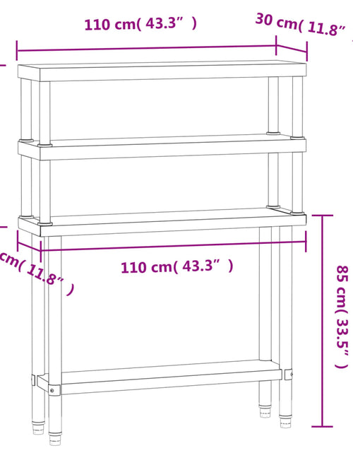 Загрузите изображение в средство просмотра галереи, Masă bucătărie cu raft superior, 110x30x150 cm, oțel inoxidabil
