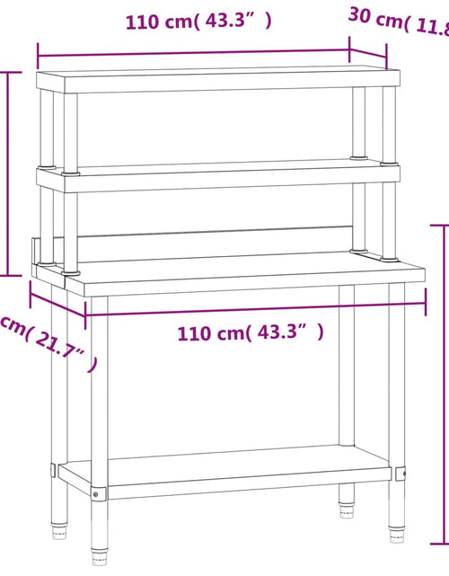 Încărcați imaginea în vizualizatorul Galerie, Masă bucătărie cu raft superior, 110x55x150 cm, oțel inoxidabil
