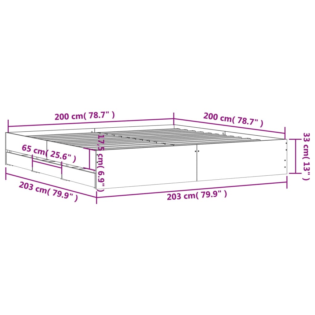 Cadru de pat cu sertare negru 200x200 cm lemn prelucrat