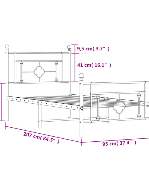 Încărcați imaginea în vizualizatorul Galerie, Cadru pat metalic cu tăblii de cap/picioare, negru, 90x200 cm
