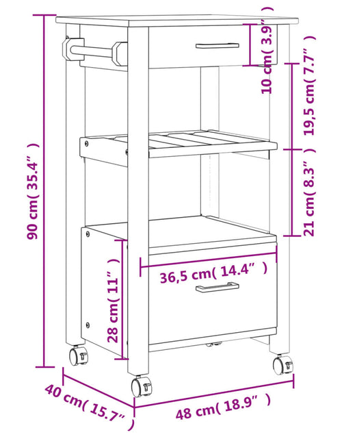 Încărcați imaginea în vizualizatorul Galerie, Cărucior de bucătărie „MONZA”, 48x40x90 cm, lemn masiv de pin
