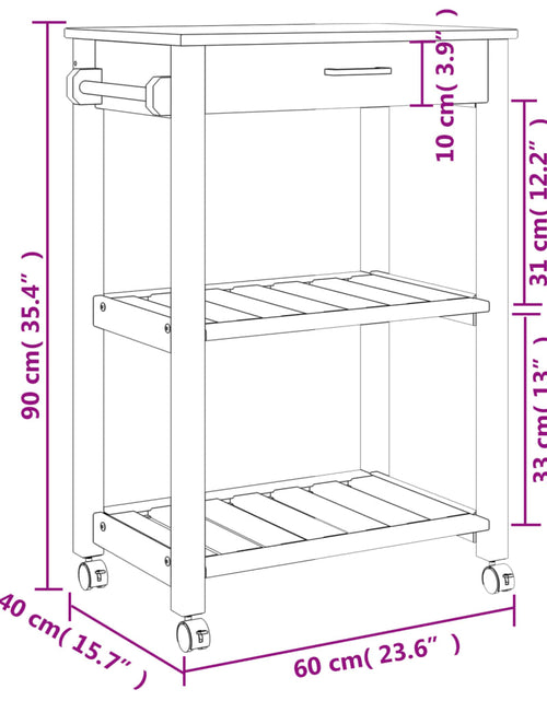 Загрузите изображение в средство просмотра галереи, Cărucior de bucătărie „MONZA”, 60x40x90 cm, lemn masiv de pin
