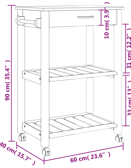 Загрузите изображение в средство просмотра галереи, Cărucior de bucătărie „MONZA”, 60x40x90 cm, lemn masiv de pin
