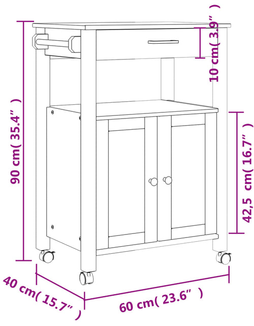 Încărcați imaginea în vizualizatorul Galerie, Cărucior de bucătărie „MONZA”, 60x40x90 cm, lemn masiv de pin
