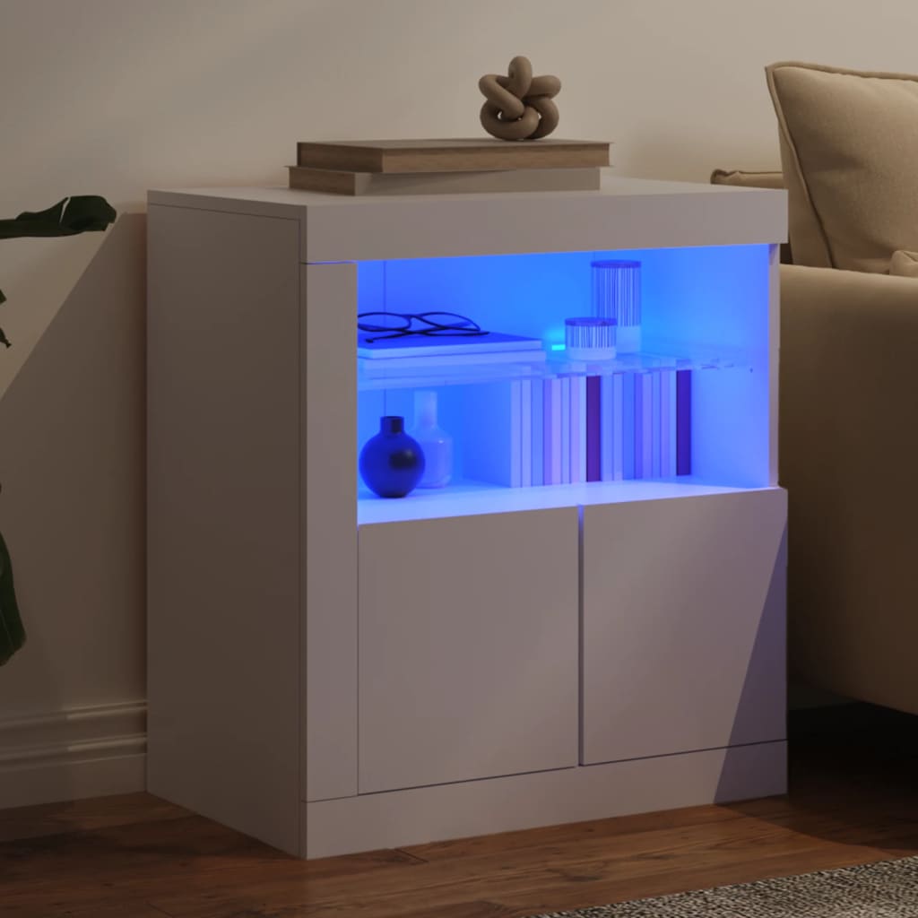 Servantă cu lumini LED, alb, 60,5x37x67 cm