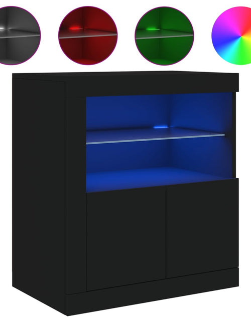 Загрузите изображение в средство просмотра галереи, Servantă cu lumini LED, negru, 60,5x37x67 cm
