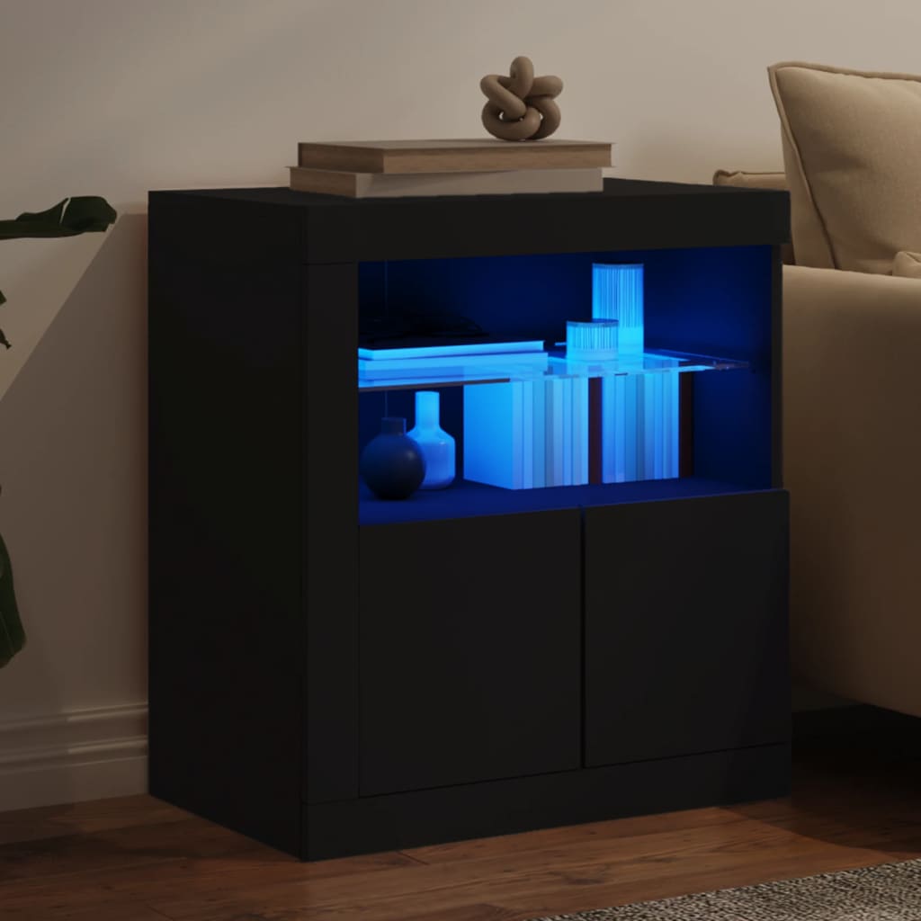 Servantă cu lumini LED, negru, 60,5x37x67 cm