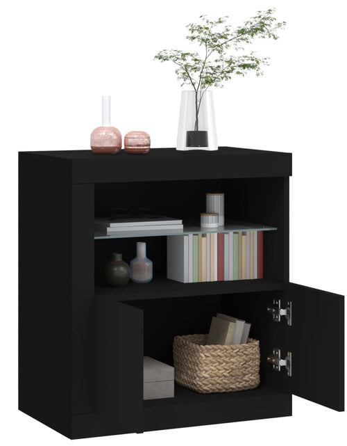 Загрузите изображение в средство просмотра галереи, Servantă cu lumini LED, negru, 60,5x37x67 cm
