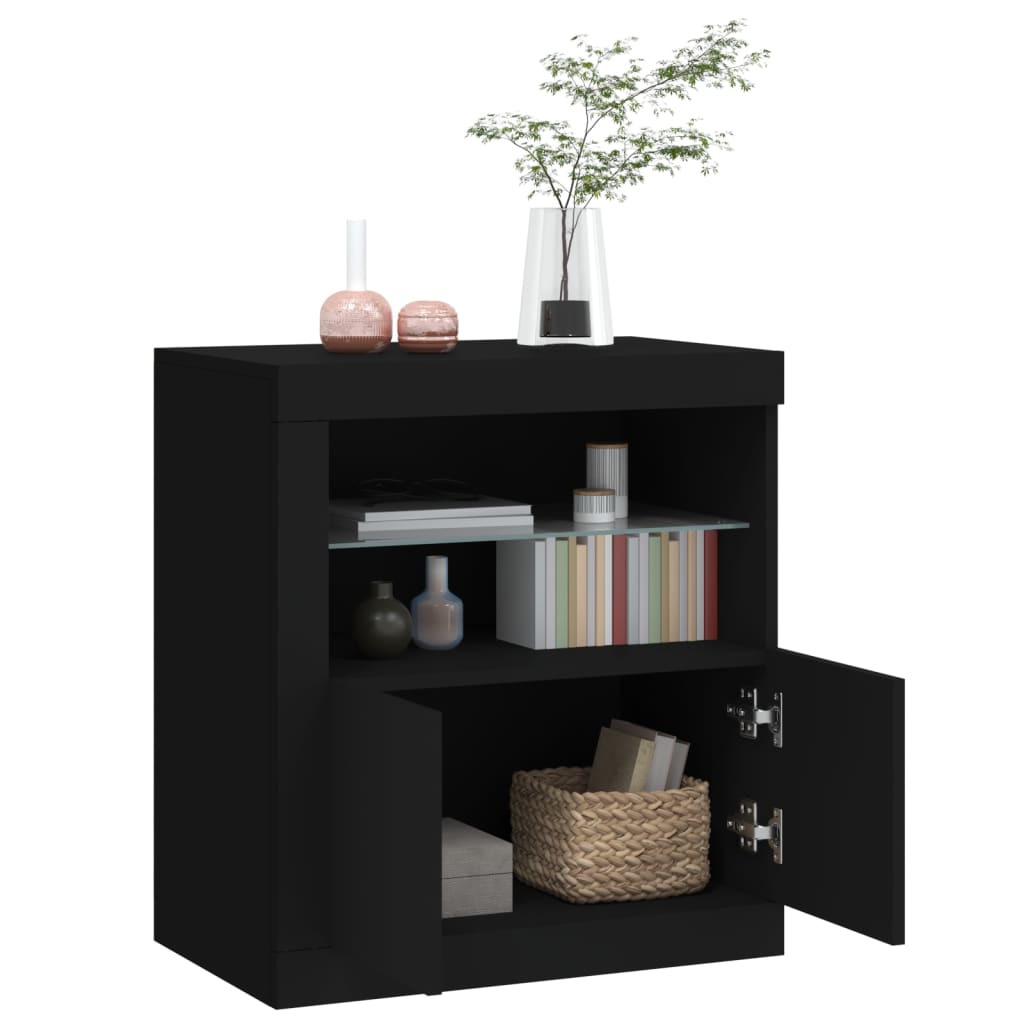 Servantă cu lumini LED, negru, 60,5x37x67 cm