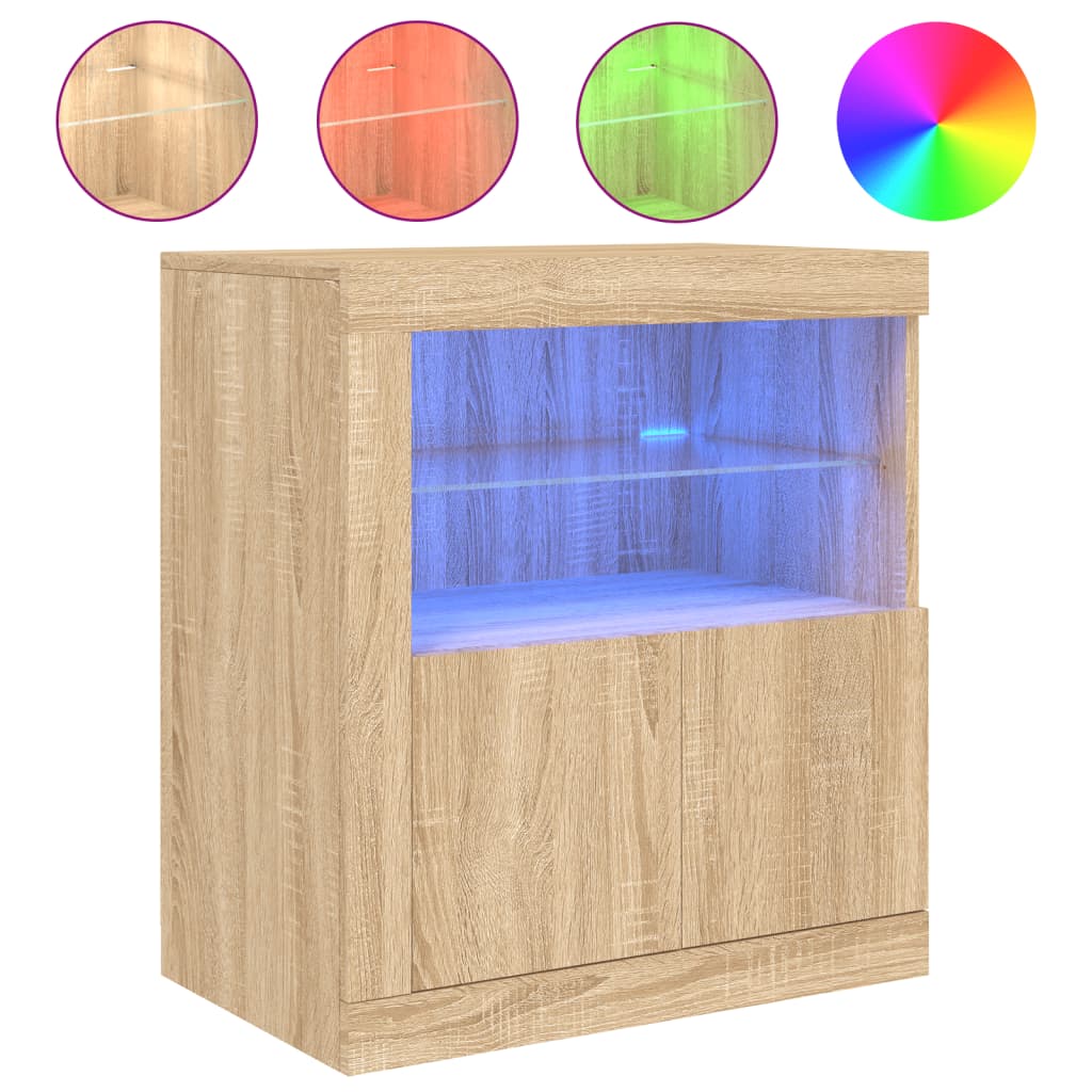 Servantă cu lumini LED, stejar sonoma, 60,5x37x67 cm