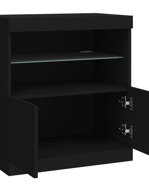 Загрузите изображение в средство просмотра галереи, Servantă cu lumini LED, negru, 60x37x67 cm
