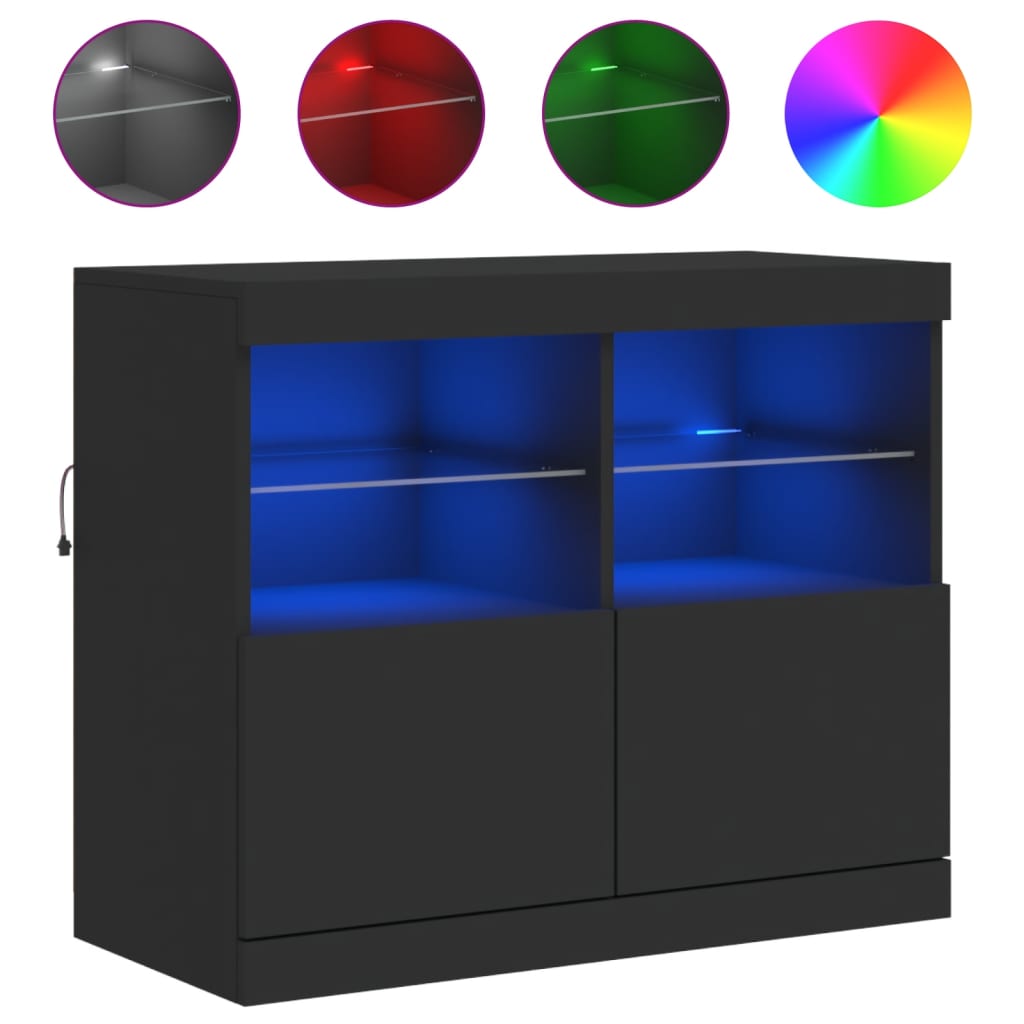 Servantă cu lumini LED, negru, 81x37x67 cm